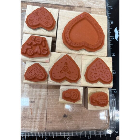 1999 STAMPIN' UP! Love Ya Wood Mounted Rubber Stamp set of 8 valentine heart - Picture 4 of 4